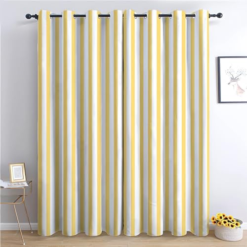 CozyRest Gardinen Kinderzimmer Schlafzimmer 260 x 140 cm (H x B) Thermovorhang Verdunkelungsvorhang Einfacher Stil Jungen Vorhänge Gelbe Streifen Blickdicht Ösenvorhang 2Er Set von CozyRest