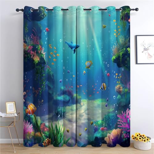 CozyRest Gardinen Kinderzimmer Schlafzimmer H160 x B70cm Thermovorhang Verdunkelungsvorhang Unterwasserlandschaft Jungen Vorhänge Cartoon-Meerestiere Blickdicht Ösenvorhang 2Er Set CozyRest Gardinen Kinderzimmer Schlafzimmer H160 x B70cm Thermovorhang Verdunkelungsvorhang Unterwasserlandschaft Jungen Vorhänge Cartoon-Meerestiere Blickdicht Ösenvorhang 2Er Set von CozyRest