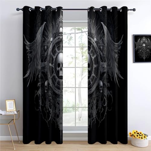 CozyRest Gardinen Schwarz, Schiebevorhänge Gothic-Stil Dark Fantasy Totenköpfe Thermovorhang Blickdicht Polyester Vorhang Verdunkelungsvorhänge mit Ösen für Schlafzimmer Kindergarten, 166 x 150 cm CozyRest Gardinen Schwarz, Schiebevorhänge Gothic-Stil Dark Fantasy Totenköpfe Thermovorhang Blickdicht Polyester Vorhang Verdunkelungsvorhänge mit Ösen für Schlafzimmer Kindergarten, 166 x 150 cm von CozyRest