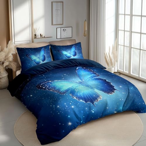 CozyRest Kind Bettwäsche Set 100 x 135 cm, Fantasy-Kunst, Blauer Schmetterling Bettbezug Set 2 Teilig, Weiche Microfaser Wende Marine Bettwäsche mit Reißverschluss und 1 x 40x60cm Kissenbezüge CozyRest Kind Bettwäsche Set 100 x 135 cm, Fantasy-Kunst, Blauer Schmetterling Bettbezug Set 2 Teilig, Weiche Microfaser Wende Marine Bettwäsche mit Reißverschluss und 1 x 40x60cm Kissenbezüge von CozyRest