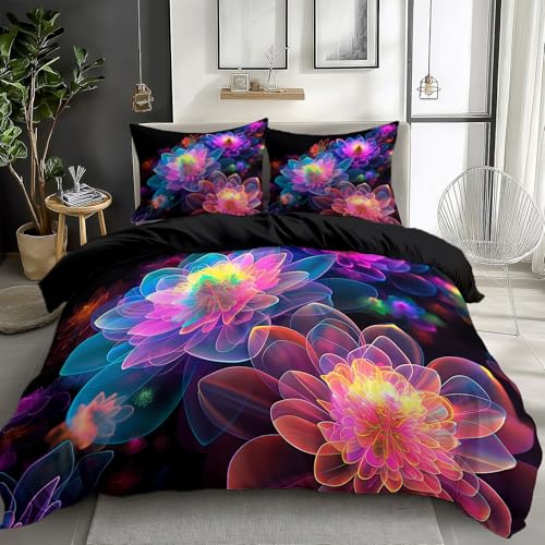 CozyRest Kinder Bettwäsche Set 155 x 220 cm, Leuchtendes Neon-3D-Blumenmuster Bettbezug Set 3 Teilig, Weiche Microfaser Wende Schwarz Bettwäsche mit Reißverschluss und 2 x 80x80cm Kissenbezüge CozyRest Kinder Bettwäsche Set 155 x 220 cm, Leuchtendes Neon-3D-Blumenmuster Bettbezug Set 3 Teilig, Weiche Microfaser Wende Schwarz Bettwäsche mit Reißverschluss und 2 x 80x80cm Kissenbezüge von CozyRest