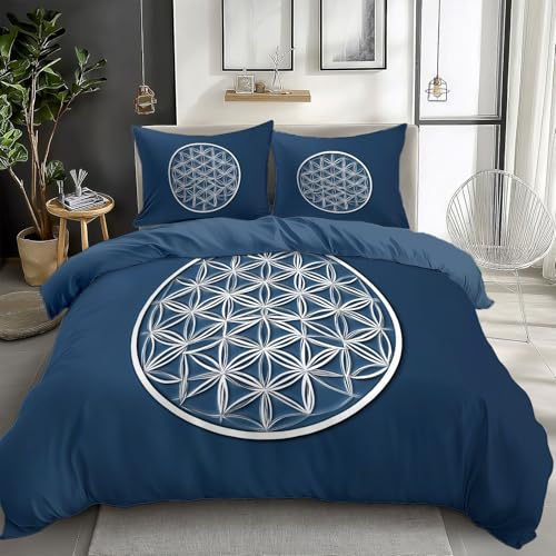 CozyRest Luxus Bettwäsche Set, Mikrofaser Blume des Lebens Bettbezug, 3-teilig, Antiallergisch, Schlafkomfort für Einzelbett, Weich, Hautfreundlich, Reversibel Blau 155 x 220 cm CozyRest Luxus Bettwäsche Set, Mikrofaser Blume des Lebens Bettbezug, 3-teilig, Antiallergisch, Schlafkomfort für Einzelbett, Weich, Hautfreundlich, Reversibel Blau 155 x 220 cm von CozyRest