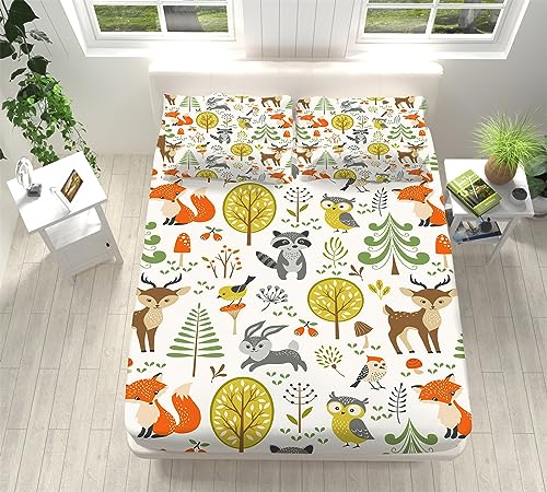 CozyRest Spannbettlaken Set 140x200 cm, Herbstliche Waldtiere Spannbetttuch Weiche Atmungsaktiv Microfaser mit 2 Kissenbezug, Spannbetttücher für bis 25-30 cm Matraze and Kinder Erwachsener von CozyRest