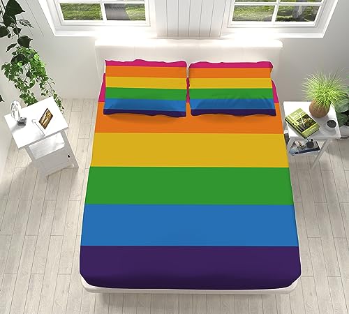 CozyRest Spannbettlaken Set 180x200 cm, Regenbogen Bunt Geometrisch Spannbetttuch Weiche Atmungsaktiv Microfaser mit 2 Kissenbezug, Spannbetttücher für bis 25-30 cm Matraze and Kinder Erwachsener von CozyRest