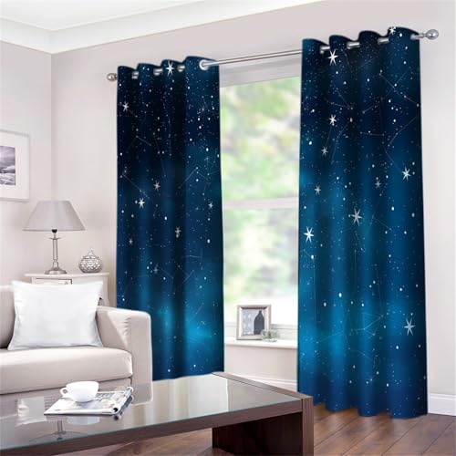 CozyRest Blickdichte Gardinen Sterne Und Sternbilder Verdunkelungsvorhang - Lichtundurchlässige Vorhang mit Ösen für Schlafzimmer Geräuschreduzierung Sternenblau 160 x 70 cm (HxB), 2er Set von CozyRest