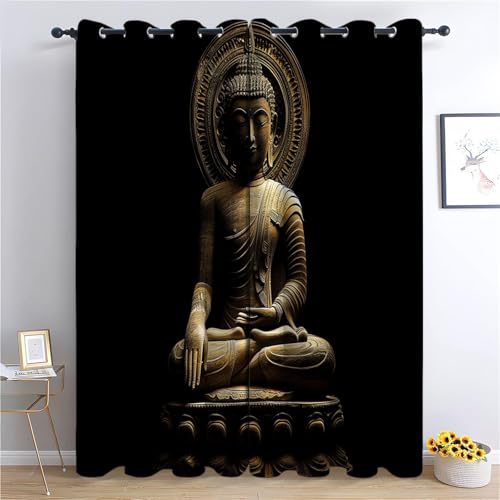 CozyRest Vorhang Blickdicht Thermovorhang Meditation Im Stil Der Alten Indischen Kunst Muster Gardinen Wohnzimmer Vorhänge Geräuschreduzierung Dekoration für Wohnzimmer Fenster Schwarz 160 x 70 cm von CozyRest