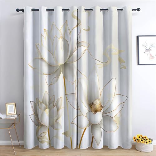 CozyRest Vorhang Blickdicht ösen 2er Set Chinesische Tuschemalerei Lotus Goldlinien Muster Gardine Lichtundurchlässig Fenstervorhang Wohnzimmer Vorhänge Größe: H 160 x B 70 cm CozyRest Vorhang Blickdicht ösen 2er Set Chinesische Tuschemalerei Lotus Goldlinien Muster Gardine Lichtundurchlässig Fenstervorhang Wohnzimmer Vorhänge Größe: H 160 x B 70 cm von CozyRest