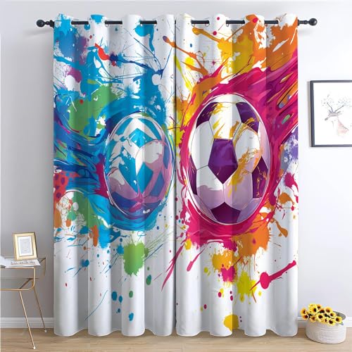 CozyRest Vorhang Blickdicht ösen 2er Set Farbenfroher Fußball Muster Gardine Lichtundurchlässig Fenstervorhang Wohnzimmer Graffiti Vorhänge Größe: H 230 x B 117 cm CozyRest Vorhang Blickdicht ösen 2er Set Farbenfroher Fußball Muster Gardine Lichtundurchlässig Fenstervorhang Wohnzimmer Graffiti Vorhänge Größe: H 230 x B 117 cm von CozyRest