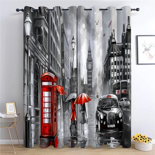 CozyRest Vorhang Blickdicht ösen 2er Set Londoner Straßenszene Telefonzelle Muster Gardine Lichtundurchlässig Fenstervorhang Wohnzimmer Ölgemälde-Stil Vorhänge Größe: H 230 x B 117 cm CozyRest Vorhang Blickdicht ösen 2er Set Londoner Straßenszene Telefonzelle Muster Gardine Lichtundurchlässig Fenstervorhang Wohnzimmer Ölgemälde-Stil Vorhänge Größe: H 230 x B 117 cm von CozyRest