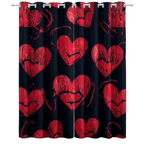 CozyRest Wohnzimmer Vorhänge Liebesthema romantische rote Herzen Schwarz Ösen Gardinen mit Blickdichte Thermo Vorhang Kälteschutz Blackout Curtain Kinderzimmer Schlafzimmer Ösenvorhang 160 x 140 cm von CozyRest
