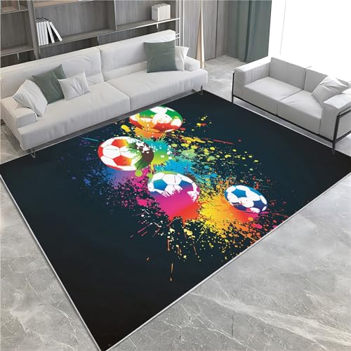 CozyRest Wohnzimmer und Schlafzimmer Teppiche 80x150 cm, Bunter Doodle-FußBall Weiche Flanell rutschfeste Fusselfreie Waschbare Teppiche, Teppiche für Kinderzimmer Flur Küche Dekoration von CozyRest