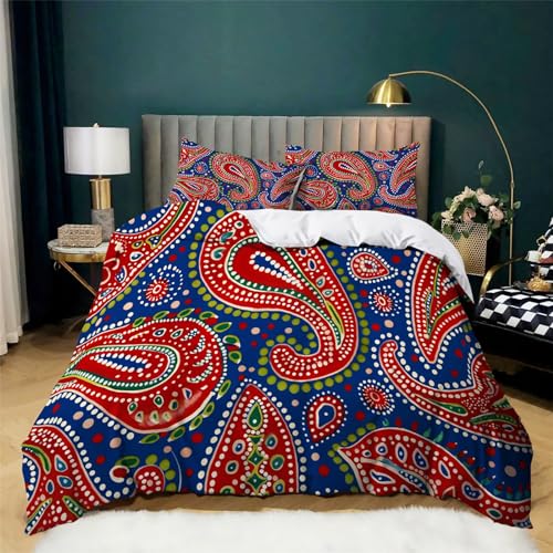 Drucken Bettwäsche Set 180x200 cm 3teilig mit Reißverschluss Weiche Schlafkomfort Bettbezug Rot-Blau-Grünes Paisleymuster Kinderbettwäsche mit Kissenbezug 80x80 cm, Doppelt Drucken Bettwäsche Set 180x200 cm 3teilig mit Reißverschluss Weiche Schlafkomfort Bettbezug Rot-Blau-Grünes Paisleymuster Kinderbettwäsche mit Kissenbezug 80x80 cm, Doppelt von CozyRest