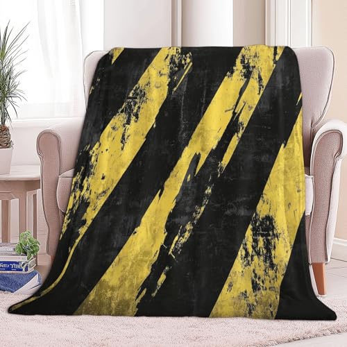 Flanelldecke Kuscheldecke, Schwarze und gelbe Streifen Modernes Abstrakt Super Soft Weiche Wohndecke Warm Bequem Flauschige Decke TV-Decke Mikrofaserdecke Sofadecke Grunge-Stil 150 x 200 cm von CozyRest