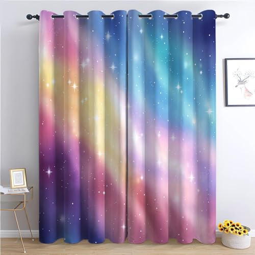 Kinder Vorhänge Regenbogen-Farbverlauf Ösen Gardinen mit Blickdichte Thermo Vorhang Kälteschutz Blackout Curtain Kinderzimmer Schlafzimmer Ösenvorhang Ätherische skurrile Fantasie H 230 x B 117 cm von CozyRest