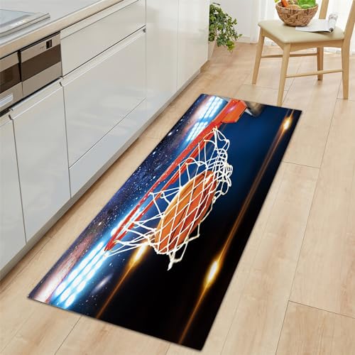 Küchenteppich Rutschfest Küchenmatten 60x120 cm, Basketballkorbbewegung Muster Küchenmatten Komfort Anti-Müdigkeit Mikrofaser Waschbar Blau Küchenläufer für Küche Esszimmer Staubdicht Fußmatte von CozyRest