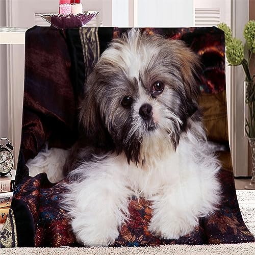 Kuscheldecke 100 x 130 cm, Tierisches Shih-Tzu-Muster Weich Anti-Müdigkeit Flanelldecke Bedding für Wohn und Schlafräume Geeignet, Warm Sherpa Sofaüberwurf Decke für Kinder und Jugendzimmer von CozyRest