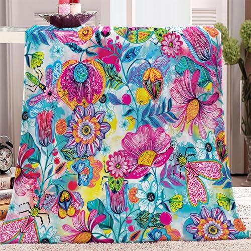 Kuscheldecke 150x200 cm, Stilvolles Bunten Blumen und Pflanzen 3D Druck Warme Weichen Flauschig Kuscheldecke Fleecedecke als Sofadecke Tagesdecke Couchdecke für Kinds Mädchen Jungen Idee Geschenk von CozyRest