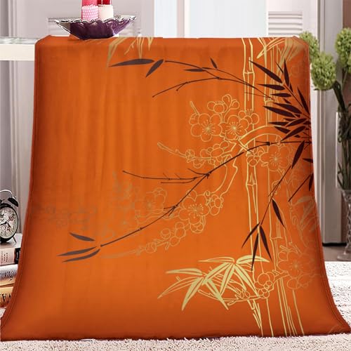 Kuscheldecke 180x200 cm, Abstrakte Goldschwarze BambusbläTter Orange 3D Druck Decke Weich Flanelldecke Bedding, Sofadecke Isolierung Decke für Wohn und Schlafräume Geeignet für Kinder und Jugendzimmer von CozyRest