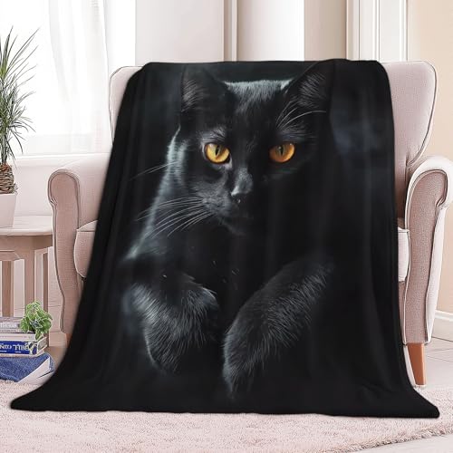 Kuscheldecken Sofaüberwurf Weiche Flauschige Decke Tier Schwarze Katze Muster für Sofadecke, Tagesdecke - Gemütliche Flanelldecke, Warme Decken für Herbst Winter 180 x 200 cm von CozyRest