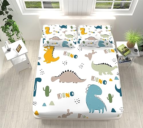 Spannbettlaken Set 140x200 cm, Cartoon-Dinosaurier-Dschungel-Design Weiches Mikrofaser Spannbetttuch für Boxspringbett Atmungsaktiver Matratzenschoner Tiefe 30 cm für Kinder und Jugendliche von CozyRest