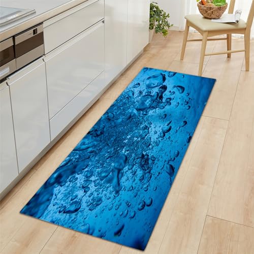 Teppich Läufer Flur Küche 60x120 cm, Blaue Ozeanwasserblasen Muster Küchenteppich Küchenläufer Rutschfest Dauerhaft Waschbar, Blau Lang Teppichmatte für Badezimmer Wohnzimmer Esszimmer Korridor von CozyRest