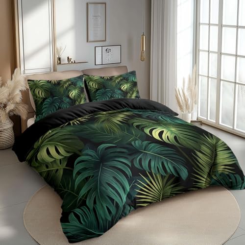Tropische Palmblätter im Vintage-Stil Monstera Drucken Bettbezug Bettwäsche Set 3teilig 240 x 220 cm, Dunkelgrau Bettwäsche-Set Kinder Deluxe Weiche Wende Bettbezug mit Reißverschluss und Kissenbezüge Tropische Palmblätter im Vintage-Stil Monstera Drucken Bettbezug Bettwäsche Set 3teilig 240 x 220 cm, Dunkelgrau Bettwäsche-Set Kinder Deluxe Weiche Wende Bettbezug mit Reißverschluss und Kissenbezüge von CozyRest