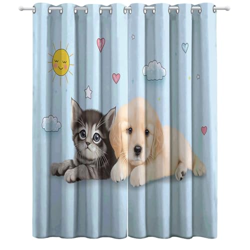 Verdunklungsvorhänge Gardinen mit Ösen Blickdichte Vorhänge Lärmschutzvorhang für Kinderzimmer Thermo Gardinen mit Tiere Katze Golden Retriever Muster, Blau Schiebevorhänge Gesamtgröße: H160 x B140 cm Verdunklungsvorhänge Gardinen mit Ösen Blickdichte Vorhänge Lärmschutzvorhang für Kinderzimmer Thermo Gardinen mit Tiere Katze Golden Retriever Muster, Blau Schiebevorhänge Gesamtgröße: H160 x B140 cm von CozyRest