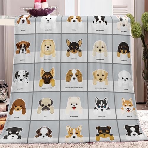 Verschiedene Tierhunde Muster Kuscheldecke 150 x 200 cm, Weich Anti-Müdigkeit Flanelldecke Bedding für Wohn und Schlafräume Geeignet, Warm Sherpa Sofaüberwurf Decke für Kinder und Jugend von CozyRest