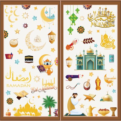 121 Stück Ramadan Fensterbilder Ramadan Fensterdeko Eid Mubarak Fenstersticker Ramadan Fensteraufkleber Eid Mubarak Fenster Aufkleber Stern Halbmond Laterne Aufkleber von Cozyan