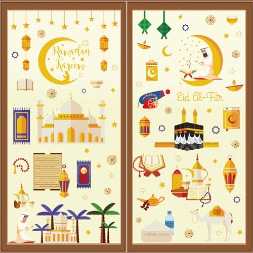 196 Stück Ramadan Eid Mubarak Dekorationen Fensterbilder Eid Mubarak Selbstklebend Ramadan Sticker Fenster Deko Fenstersticker Ramadan Fensterbilder Eid Mubarak Fensterbilder von Cozyan