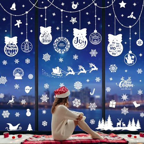 200 Stk Fensterbilder Weihnachten Selbstklebend Weiß Fensterdeko Weihnachtsdeko Fenster 9 Stück Fensterbilder Weihnachten Selbstklebend PVC Schneeflocken Deko von Cozyan