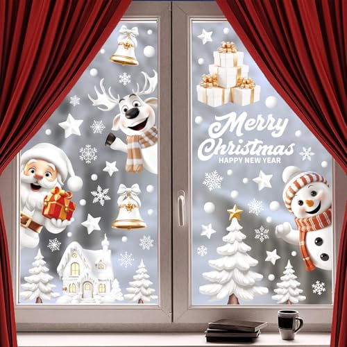 9 Blätter Fensterbilder Weihnachten Selbstklebend Wiederverwendbar Weihnachten Fenstersticker Weihnachten Fensterbilder Doppelseitige Weihnachten PVC Weihnachtsdeko von Cozyan