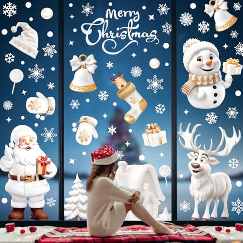 9 Blätter Fensterbilder Weihnachten Selbstklebend Wiederverwendbar Weihnachtsdeko Fensterbilder, DIY Weihnachtsfensterbilder Fensterbilder Weihnachten Selbstklebend von Cozyan