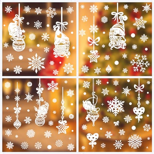 Cozyan 9 PCS Fensterbilder Weihnachten Fensteraufkleber Selbstklebend Weiß Fensterdeko Weihnachten Wiederverwendbar PVC Schneeflocken Fensterdeko von Cozyan