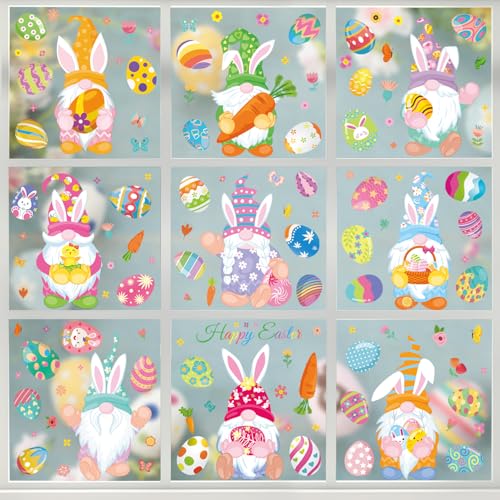 9 Blätter Fensterbilder Ostern Selbstklebend Fenstersticker Aufkleber PVC mit Hase Ostereier Fensterbilder Frühling Ostern Fensterbilder Selbstklebend Fensterdekoration Ostern Wiederverwendbar von Cozyan