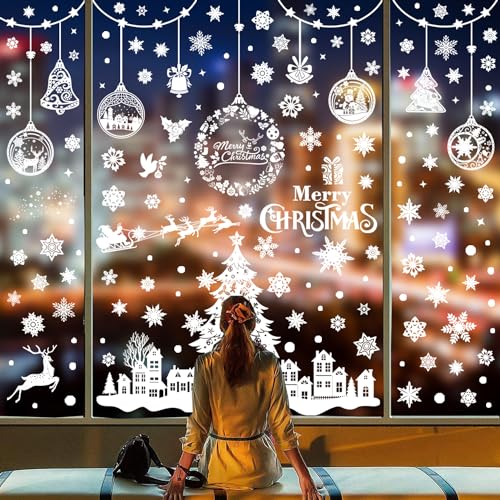 Fensterbilder Weihnachten 9 Blätter Fensteraufkleber Fenstersticker 244 Stk Fensterbilder Weihnachten Selbstklebend Weiß Fensterdeko Weihnachten Wiederverwendbar PVC Fensterdeko von Cozyan