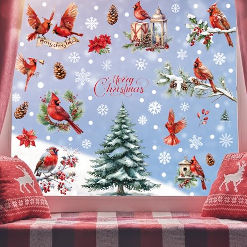 Fensterbilder Weihnachten Fensterbilder Weihnachten Selbstklebend Weihnachtsdeko Weihnachten Fensterbilder Doppelseitige Wiederverwendbare Roter Vogel Schneemann Weihnachtsbaum von Cozyan