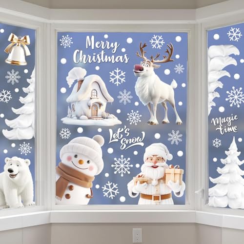Fensterbilder Weihnachten Selbstklebend Schneeflocken Fensterdeko PVC Weihnachtsdeko von Cozyan