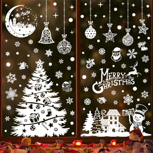 Fensterbilder Weihnachten Selbstklebend Weiß Fensterdeko Weihnachten Fensterbilder Schneeflocken Fensterdeko für Fensterscheiben Wiederverwendbar Statisch Haftend PVC Aufkleber von Cozyan
