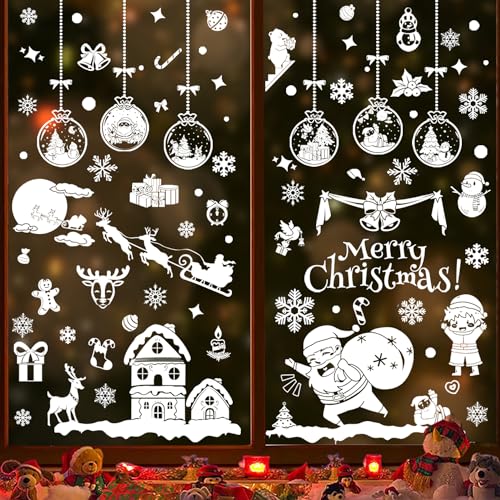 Fensterbilder Weihnachten Selbstklebend Weiß Fensterdeko Weihnachten Wiederverwendbar Fensterbilder Selbsthaftend Schneeflocken Weihnachten Fensteraufkleber Wiederverwendbar Winter von Cozyan
