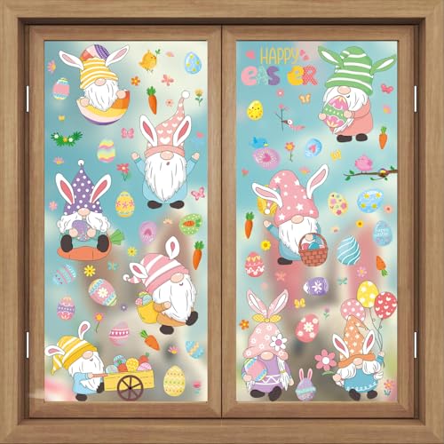 Fensterbilder Ostern Selbstklebend 9 Blätter 106 Pcs Fenstersticker Aufkleber PVC mit Frühling Hasen Ostereie Wiederverwendbar für Kinderzimmer Ostern Deko Oster Dekorationen von Cozyan
