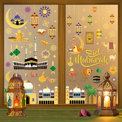 9 Blätter Ramadan Fensteraufkleber Eid Mubarak Fensterbild Set Ramadan Dekorationen Ramadan Eid Mubarak Dekorationen Fensterbilder Eid Mubarak Selbstklebend Ramadan Sticker von Cozyan