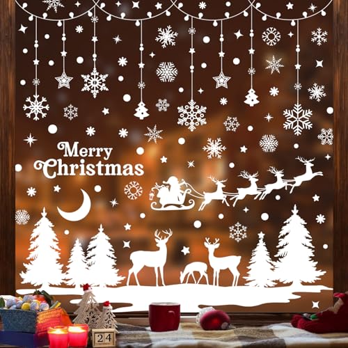 Weihnachten Fenstersticker Weihnachten Fensterbilder Doppelseitige Wiederverwendbare Statisch Haftende PVC Aufkleber Fensterdeko Weihnachten Selbstklebend Schneeflocken von Cozyan