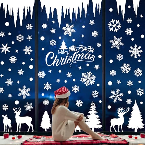 Weihnachten Fenstersticker Weihnachten Fensterbilder Doppelseitige Wiederverwendbare Statisch Haftende PVC Aufkleber Fensterdeko Weihnachten Selbstklebend Schneeflocken von Cozyan