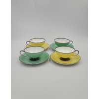 Rosenthal Selb-Gemany Porzellan Mokkatassen Und Untertassen 4Er Set in Gelb Grün von CozycatVintageShop