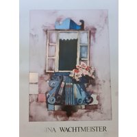 "Rosina Wachtmeister "Cat Artist" Silberfolie Verstärkter Druck "Balconcino Con Fiori" Verkerke Gallery Edition 1986, Ohne Rahmen, 62xc46M." von CozycatVintageShop