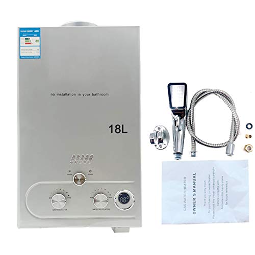Cozyel Tragbarer Gas Durchlauferhitzer 18L 36KW Propangas Campingdusche für Dusche im Außenbereich Dusche Bad Warmwasser Camping Dusche LPG Warmwasserbereiter Warmwasser Tankless Instant,Silber von Cozyel