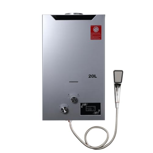 Cozyel Tragbarer Gas Durchlauferhitzer 20L 40KW Propangas Campingdusche für Dusche im Außenbereich Dusche Bad Warmwasser Camping Dusche LPG Warmwasserbereiter Warmwasser Tankless Instant,Silber von Cozyel