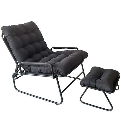 Cozykimo Gartensessel Sonnenliege Klappbar, Liegestuhl 150 Kg mit 5 cm Dicker Auflage, Gartenstuhl Hochlehner, Lounge Sessel GartenstüHle mit Hocker Verstellbare Rückenlehne (Grey) von Cozykimo