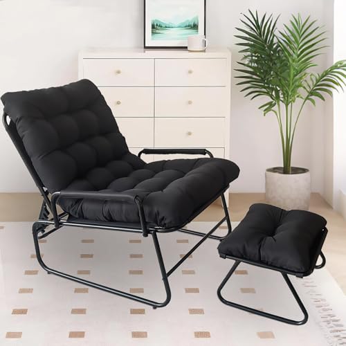 Cozykimo Sessel mit Hocker 160 Kg, Balkonsessel mit Verstellbare Rückenlehne, Gartensessel loungesessel Outdoor, Lounge Sessel Outdoor mit 5 cm Dicker Auflage (Noir) von Cozykimo